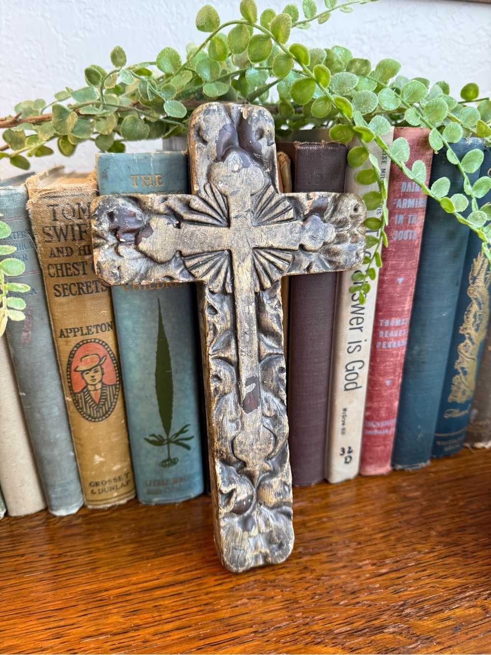 Antique Distressed Plaster Ornate Wall Cross Early 1900s Gothic Religious Décor